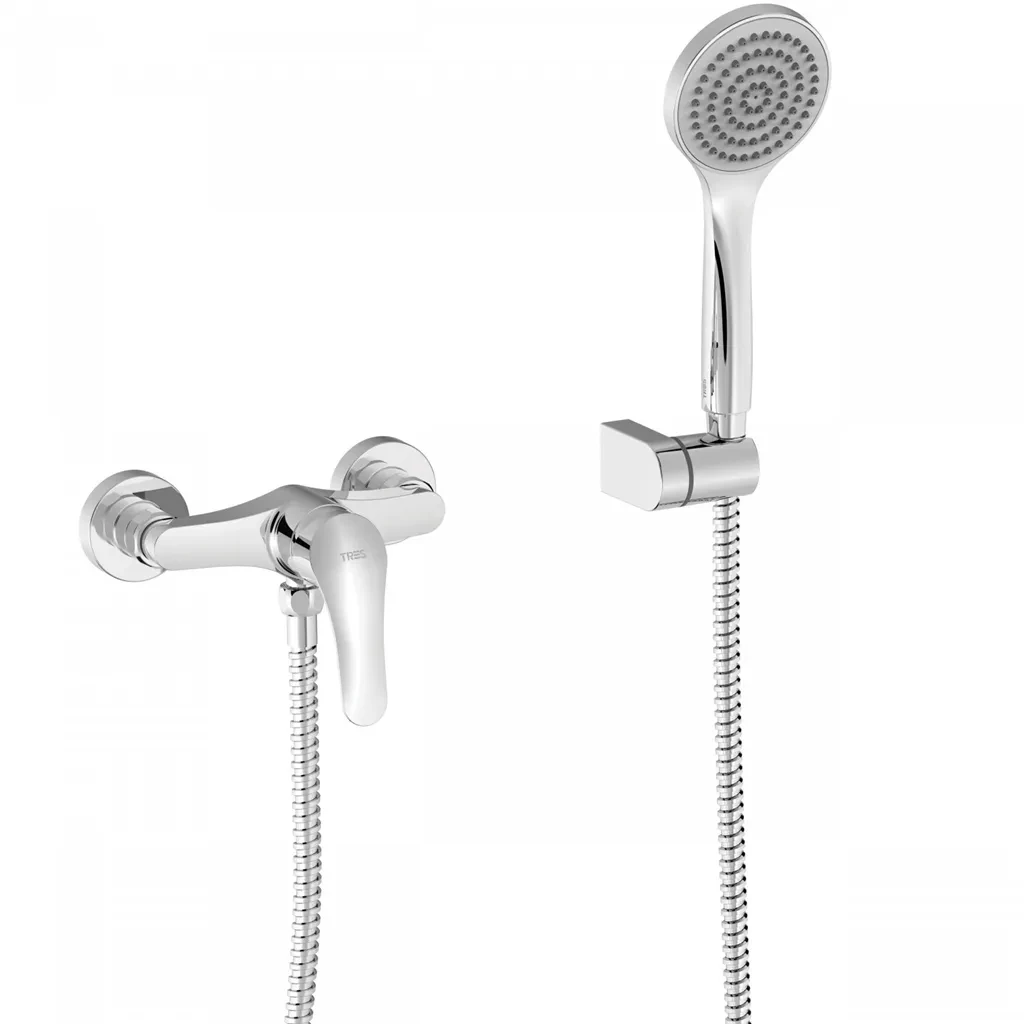 E-shop Tres BASE PLUS chróm sprchová nástenná s hadicou, držiakom a sprchou 21616701 TG 21616710