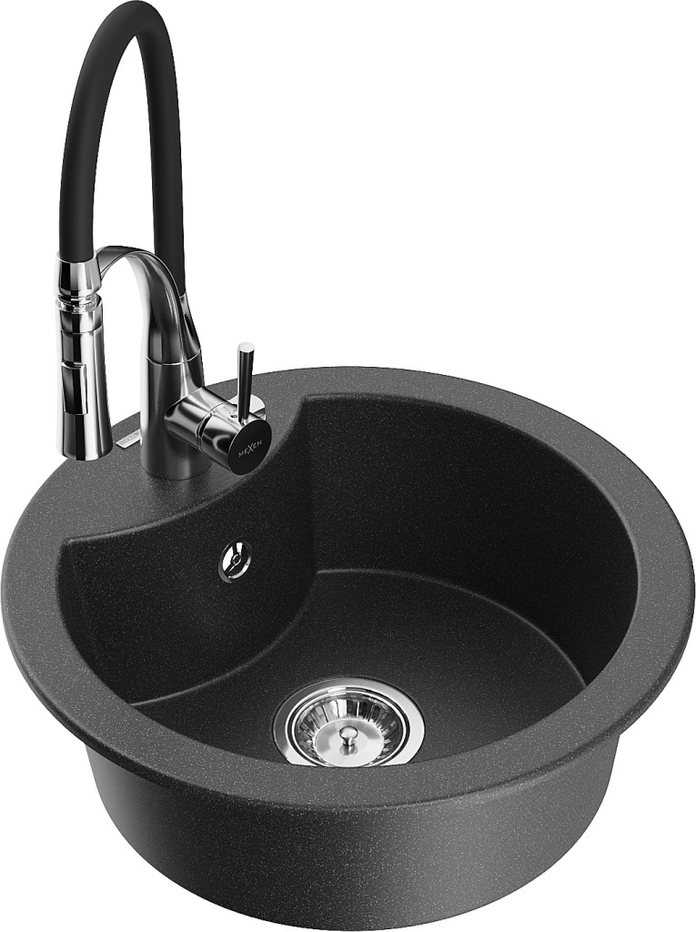 MEXEN/S MEXEN/S - Diego granitový drez 1-miska vrátane batérie Aster, čierna kropenatá 6512-76-73450-07