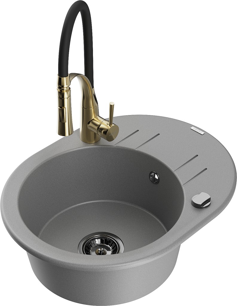 MEXEN/S MEXEN/S - Kevin granitový drez s odkvapkávačom vrátane batérie Aster, šedá 6517-71-73450-57-B