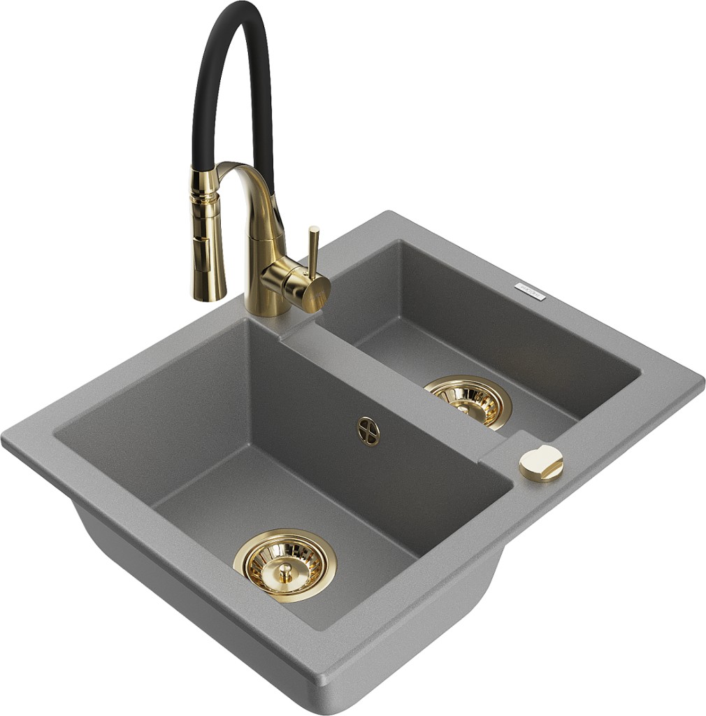 MEXEN/S MEXEN/S - Carlos granitový drez 1.5 vrátane batérie Aster, šedá 6518-71-73450-57-G