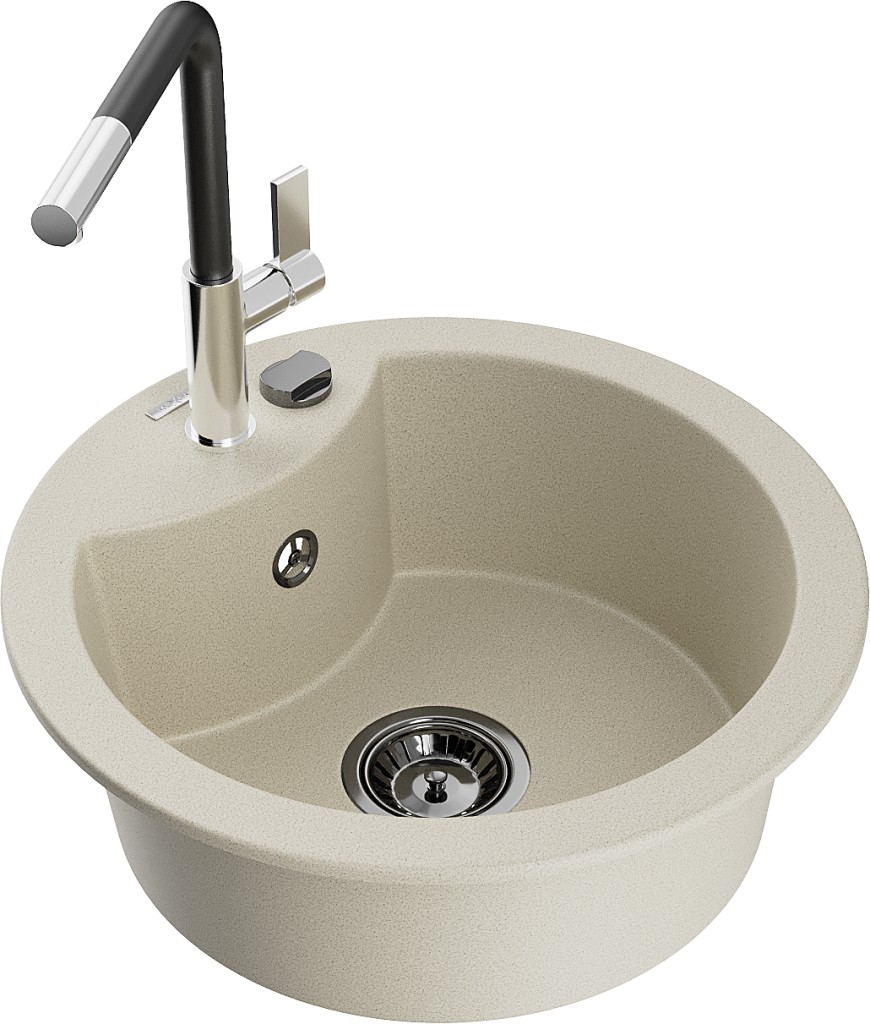 MEXEN/S MEXEN/S - Diego granitový drez 1-miska vrátane batérie Flora, béžová 6512-69-670401-07-B