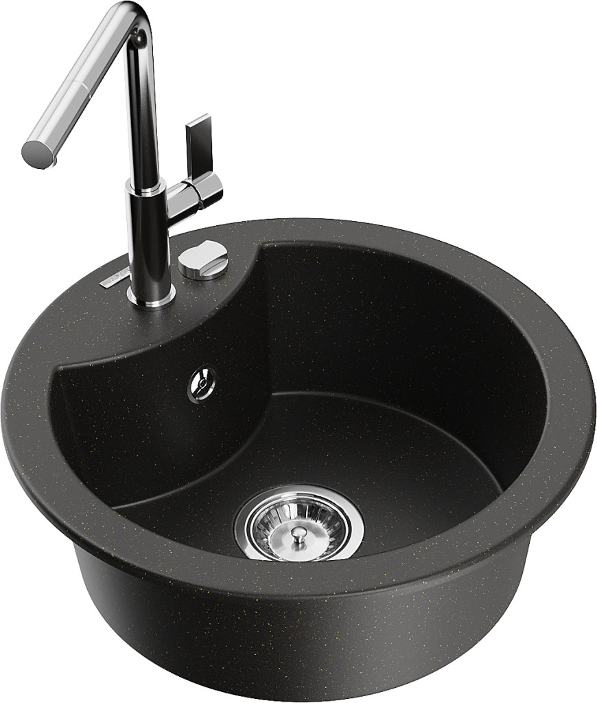 MEXEN/S MEXEN/S - Diego granitový drez 1-miska vrátane batérie Flora, čierna/zlatá metalik 6512-75-670401-00