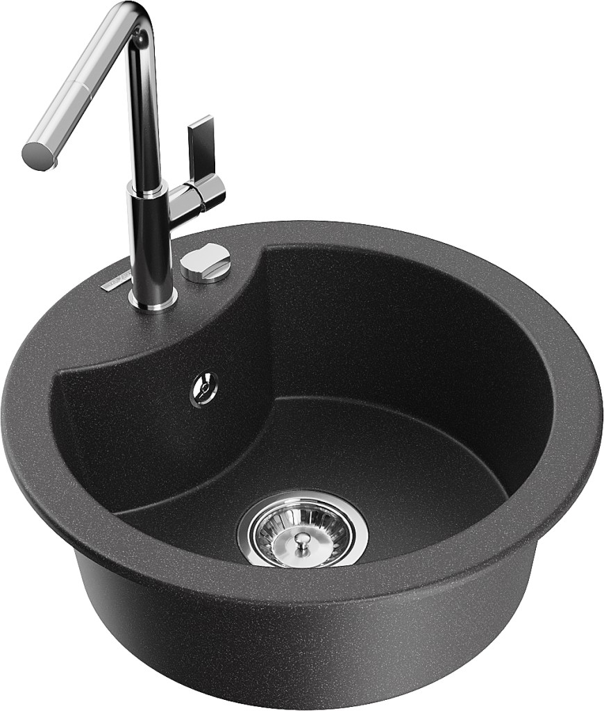 MEXEN/S MEXEN/S - Diego granitový drez 1-miska vrátane batérie Flora, čierna kropenatá 6512-76-670401-00