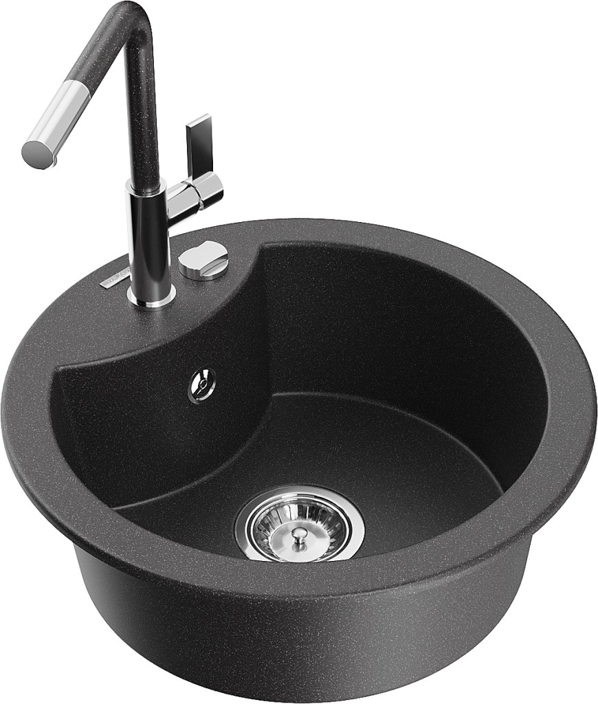 MEXEN/S MEXEN/S - Diego granitový drez 1-miska vrátane batérie Flora, čierna kropenatá 6512-76-670401-08