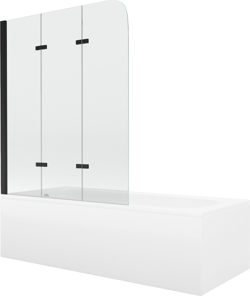 MEXEN/S - Vega obdĺžniková vaňa 150 x 70 cm s panelom + vaňová zástena 120 cm, transparent, čierna 550115070X9012037000