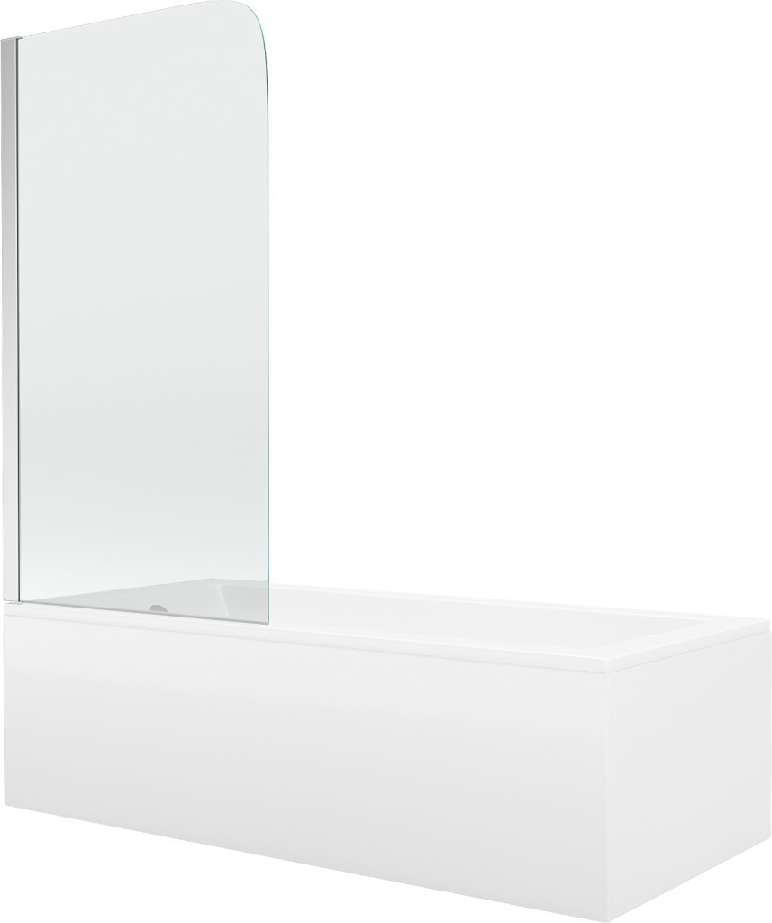 MEXEN/S - Cubik obdĺžniková vaňa 150 x 70 cm s panelom + vaňová zástena 80 cm, transparent, chróm 550315070X9008010100