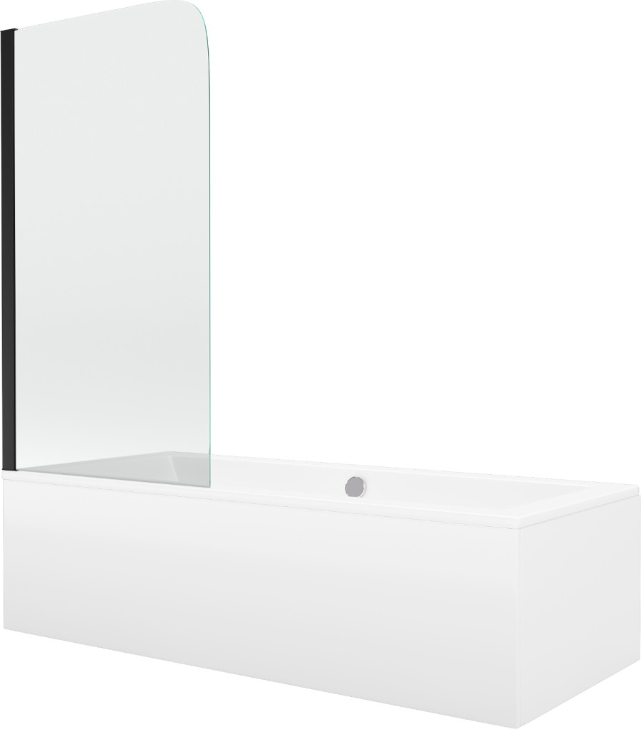 MEXEN/S - Cube obdĺžniková vaňa 180 x 80 cm s panelom + vaňová zástena 70, transparent, čierna 550518080X9007017000