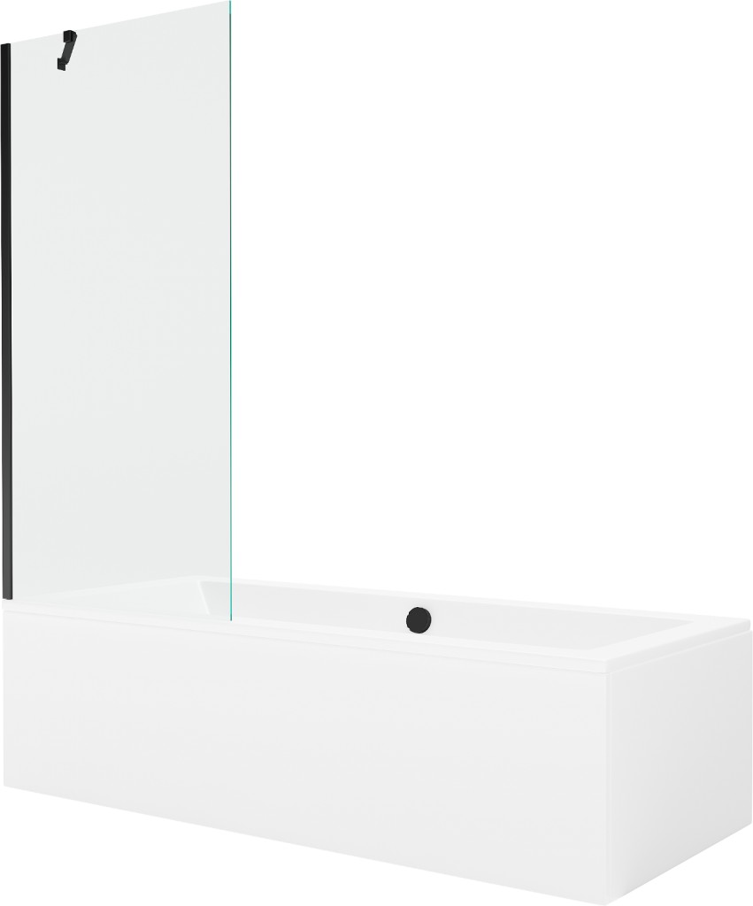 MEXEN/S - Cube obdĺžniková vaňa 170 x 80 cm s panelom + vaňová zástena 80 cm, transparent, čierna 550517080X9508000070