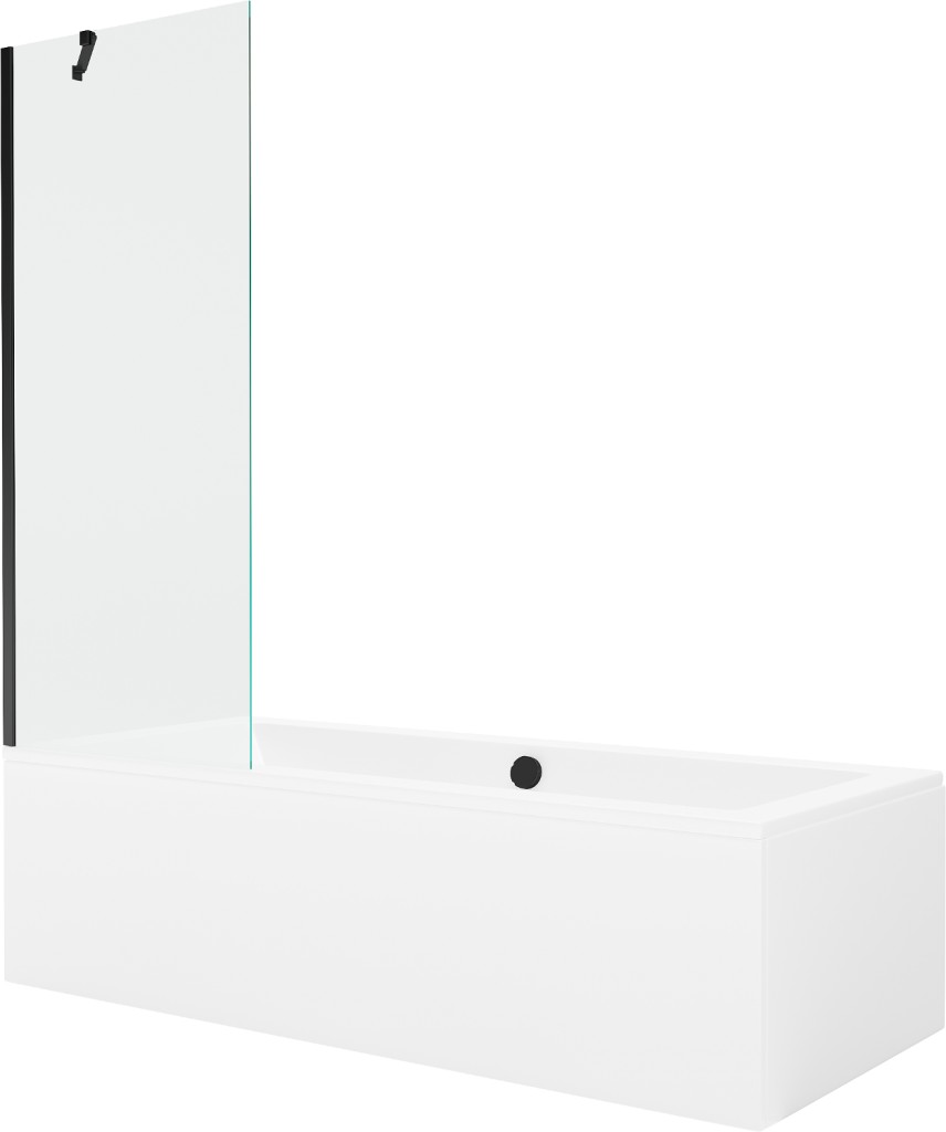 MEXEN/S - Cube obdĺžniková vaňa 180 x 80 cm s panelom + vaňová zástena 70 cm, transparent, čierna 550518080X9507000070