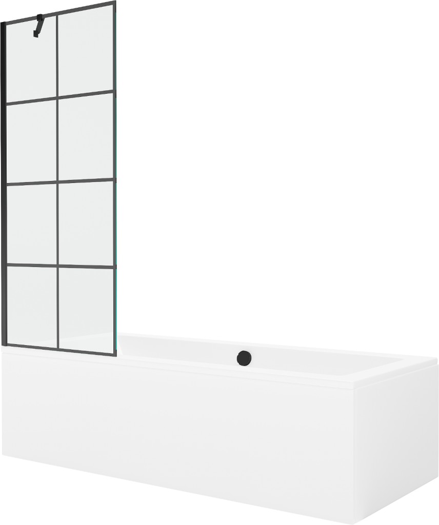 MEXEN/S - Cube obdĺžniková vaňa 180 x 80 cm s panelom + vaňová zástena 70 cm, čierna vzor 550518080X9507007077