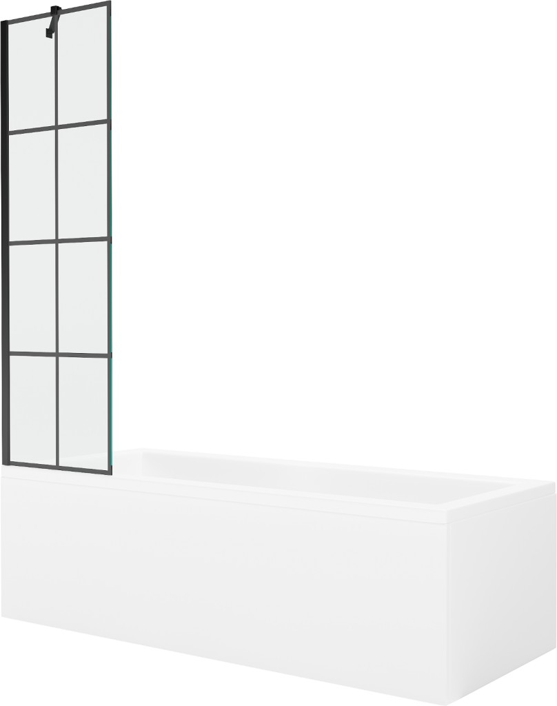 MEXEN/S - Cubik obdĺžniková vaňa 150 x 70 cm s panelom + vaňová zástena 50 cm, čierna vzor 550315070X9505007077