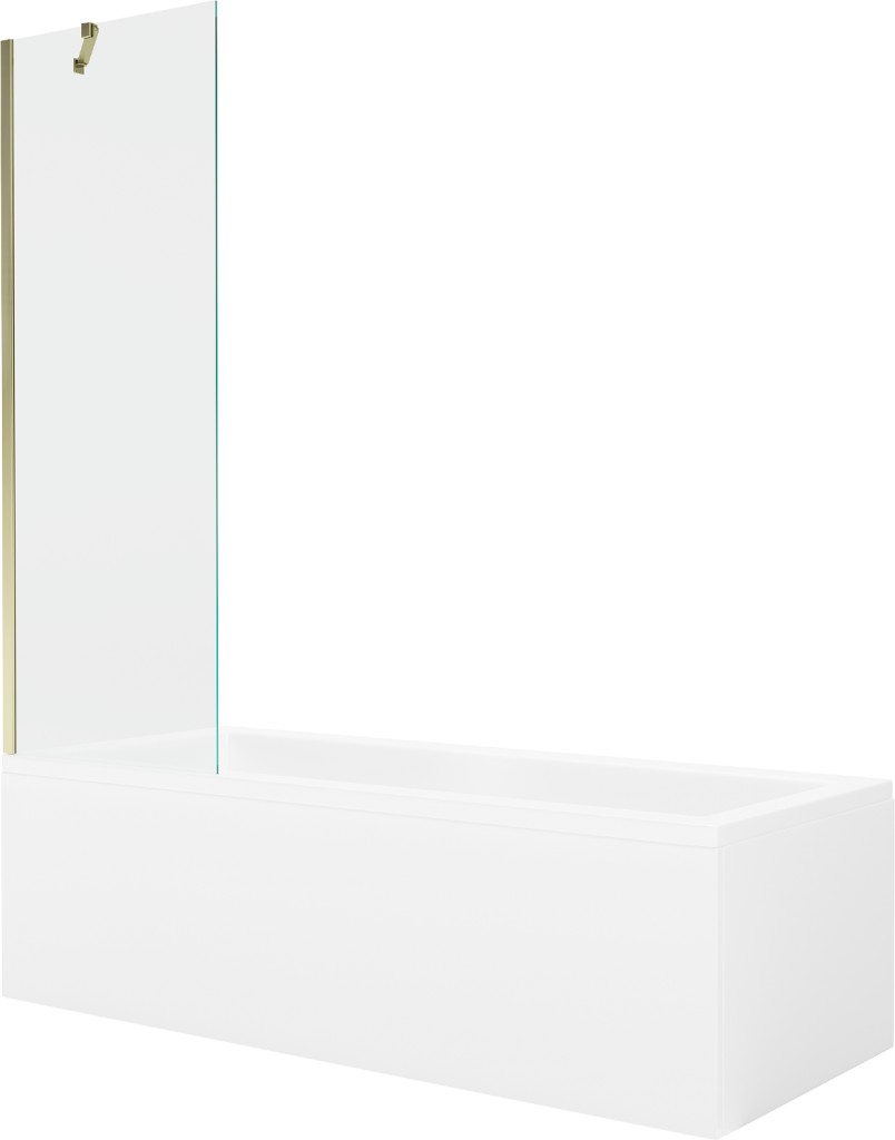 MEXEN/S - Cubik obdĺžniková vaňa 150 x 70 cm s panelom + vaňová zástena 60 cm, transparent, zlatá 550315070X9506000050