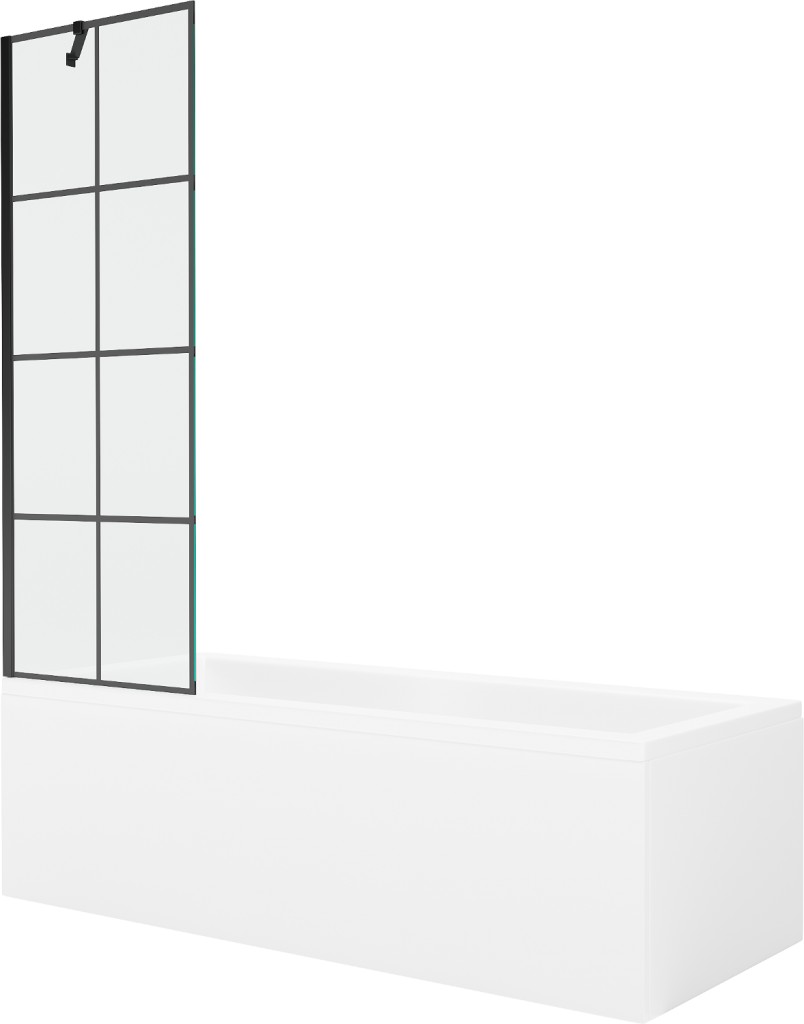 MEXEN/S - Cubik obdĺžniková vaňa 150 x 70 cm s panelom + vaňová zástena 60 cm, čierna vzor 550315070X9506007077