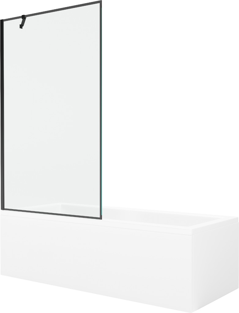 MEXEN/S - Cubik obdĺžniková vaňa 150 x 70 cm s panelom + vaňová zástena 100 cm, čierna vzor 550315070X9510007070