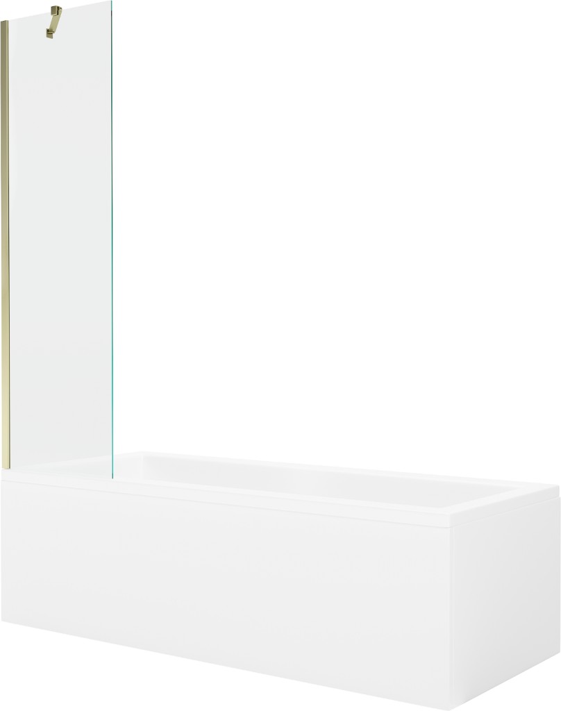 MEXEN/S - Cubik obdĺžniková vaňa 160 x 70 cm s panelom + vaňová zástena 50 cm, transparent, zlatá 550316070X9505000050