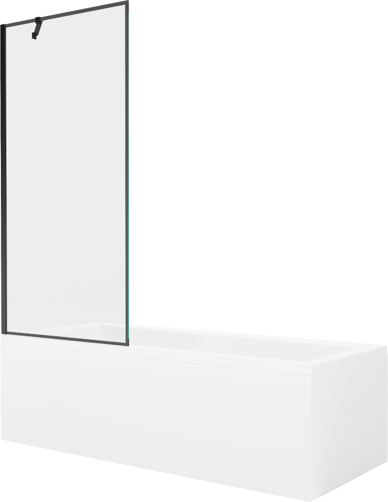 MEXEN/S - Cubik obdĺžniková vaňa 160 x 70 cm s panelom + vaňová zástena 80 cm, čierna vzor 550316070X9508007070