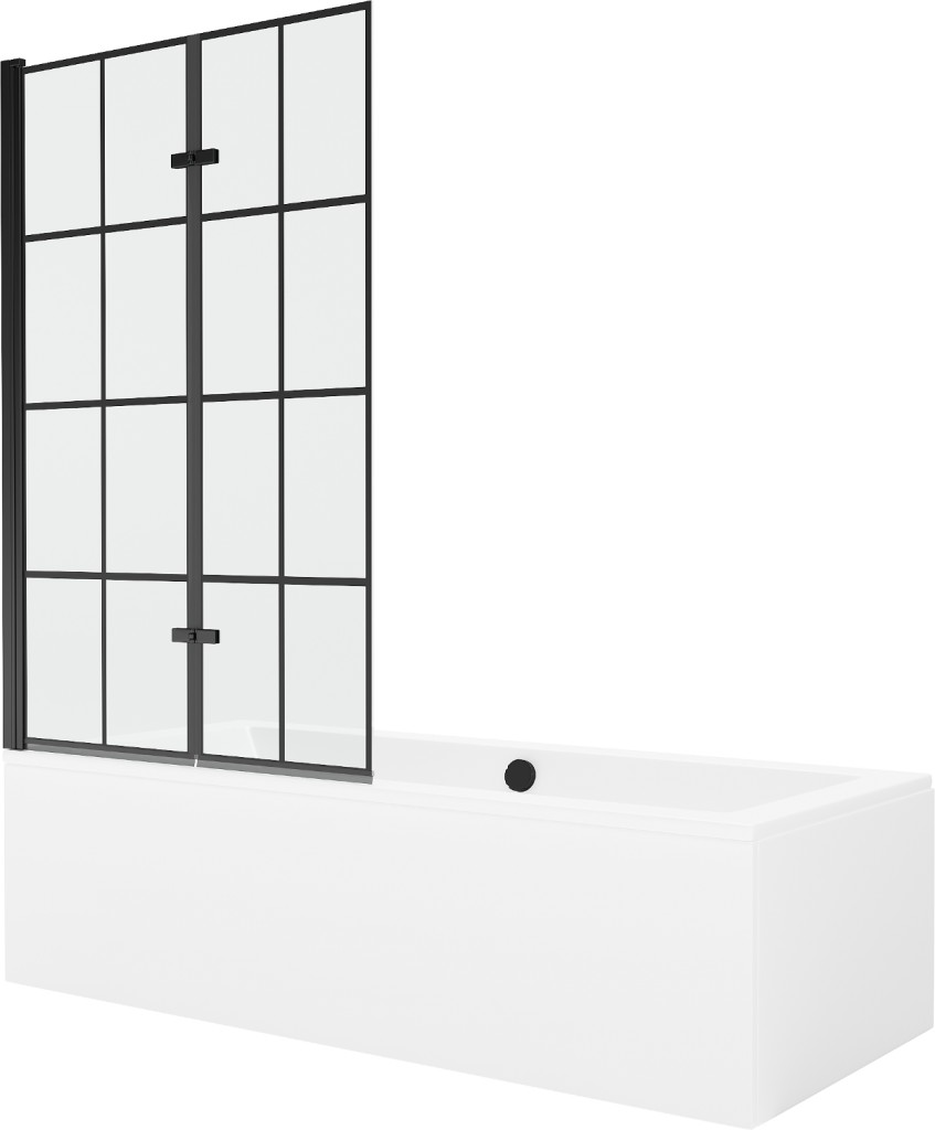 MEXEN/S - Cube obdĺžniková vaňa 170 x 80 cm s panelom + vaňová zástena 100, čierna vzor 550517080X9210027077