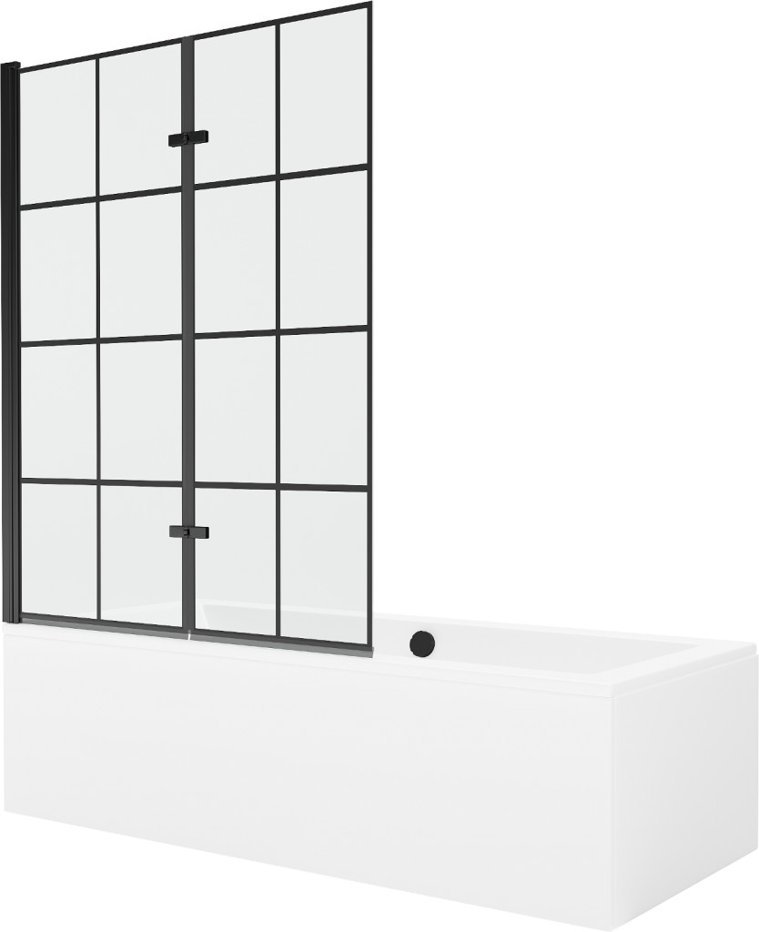 MEXEN/S - Cube obdĺžniková vaňa 170 x 80 cm s panelom + vaňová zástena 120, čierna vzor 550517080X9212027077