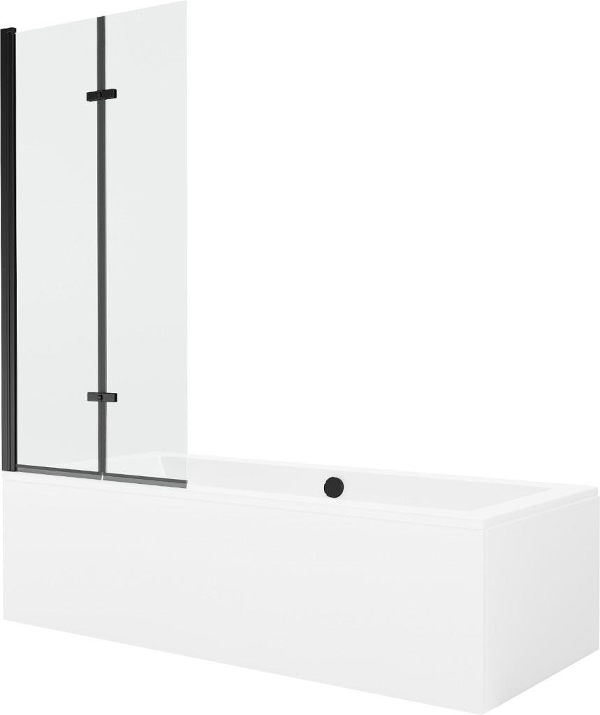 MEXEN/S - Cube obdĺžniková vaňa 180 x 80 cm s panelom + vaňová zástena 80, transparent, čierna 550518080X9208027000