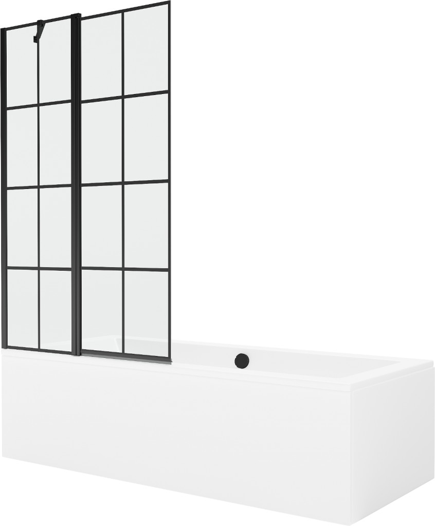 MEXEN/S - Cube obdĺžniková vaňa 180 x 80 cm s panelom + vaňová zástena 100, čierna vzor 550518080X9410117077