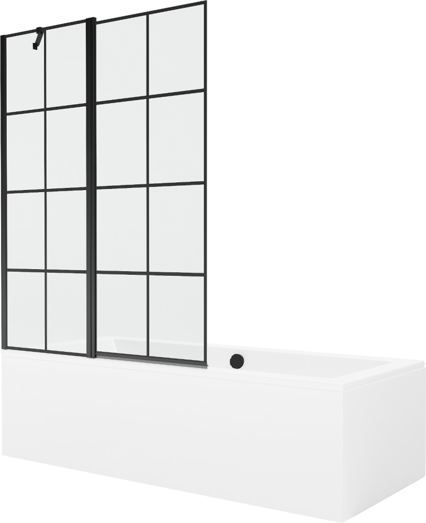 MEXEN/S - Cube obdĺžniková vaňa 180 x 80 cm s panelom + vaňová zástena 120, čierna vzor 550518080X9412117077