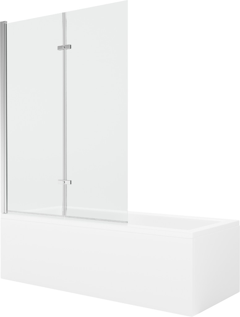 MEXEN/S - Cubik obdĺžniková vaňa 150 x 70 cm s panelom + vaňová zástena 120 cm, transparent, chróm 550315070X9212020100