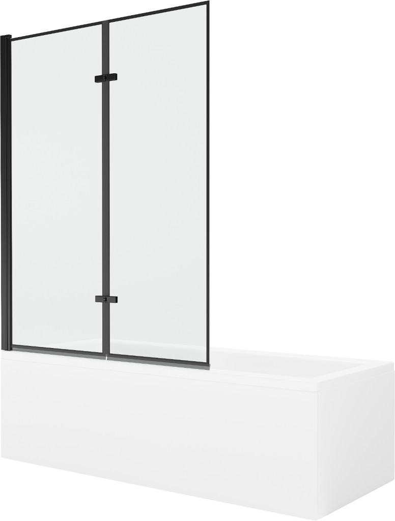 MEXEN/S - Cubik obdĺžniková vaňa 150 x 70 cm s panelom + vaňová zástena 120, čierna vzor 550315070X9212027070