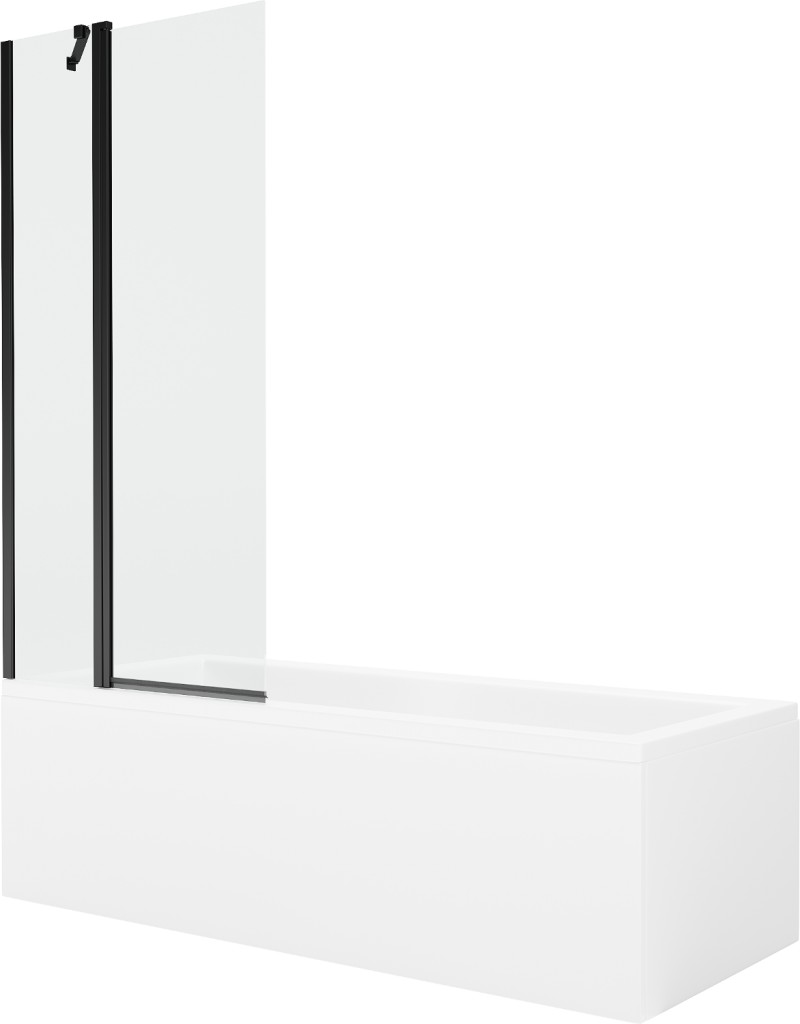 MEXEN/S - Cubik obdĺžniková vaňa 150 x 70 cm s panelom + vaňová zástena 80 cm, transparent, čierna 550315070X9408117000