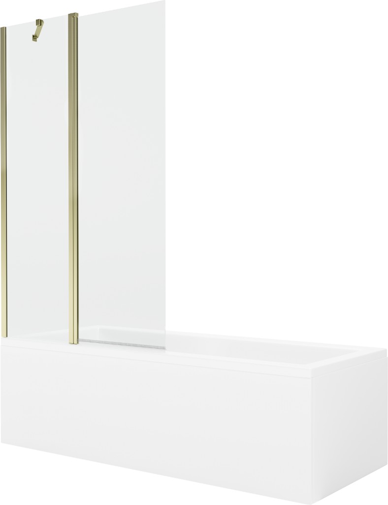 MEXEN/S - Cubik obdĺžniková vaňa 150 x 70 cm s panelom + vaňová zástena 100 cm, transparent, zlatá 550315070X9410115000