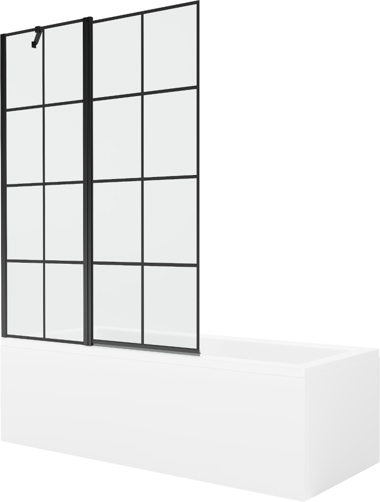 MEXEN/S - Cubik obdĺžniková vaňa 150 x 70 cm s panelom + vaňová zástena 120, čierna vzor 550315070X9412117077