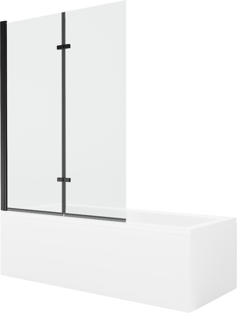 MEXEN/S - Cubik obdĺžniková vaňa 160 x 70 cm s panelom + vaňová zástena 120 cm, transparent, čierna 550316070X9212027000