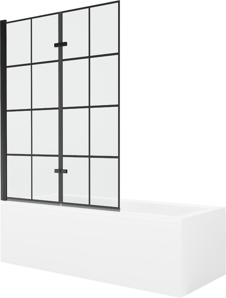 MEXEN/S - Cubik obdĺžniková vaňa 160 x 70 cm s panelom + vaňová zástena 120, čierna vzor 550316070X9212027077