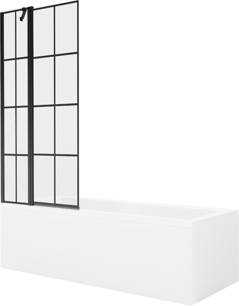MEXEN/S - Cubik obdĺžniková vaňa 160 x 70 cm s panelom + vaňová zástena 80 cm, čierna vzor 550316070X9408117077