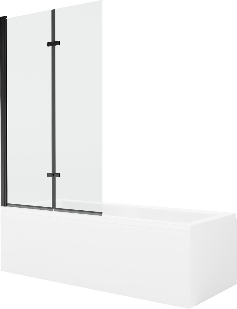 MEXEN/S - Cubik obdĺžniková vaňa 170 x 70 cm s panelom + vaňová zástena 100 cm, transparent, čierna 550317070X9210027000