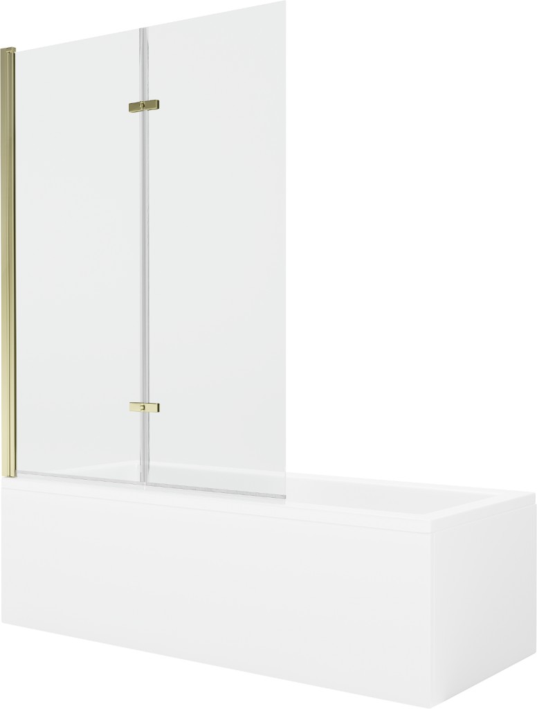 MEXEN/S - Cubik obdĺžniková vaňa 170 x 70 cm s panelom + vaňová zástena 120 cm, transparent, zlatá 550317070X9212025000