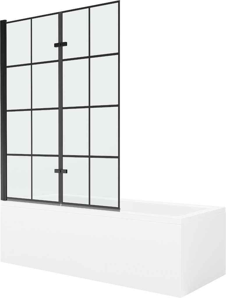 MEXEN/S - Cubik obdĺžniková vaňa 170 x 70 cm s panelom + vaňová zástena 120 cm, čierna vzor 550317070X9212027077