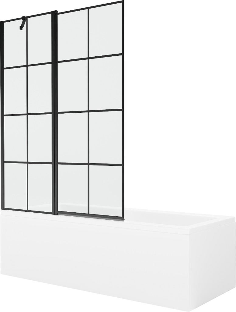 MEXEN/S - Cubik obdĺžniková vaňa 170 x 70 cm s panelom + vaňová zástena 120 cm, čierna vzor 550317070X9412117077