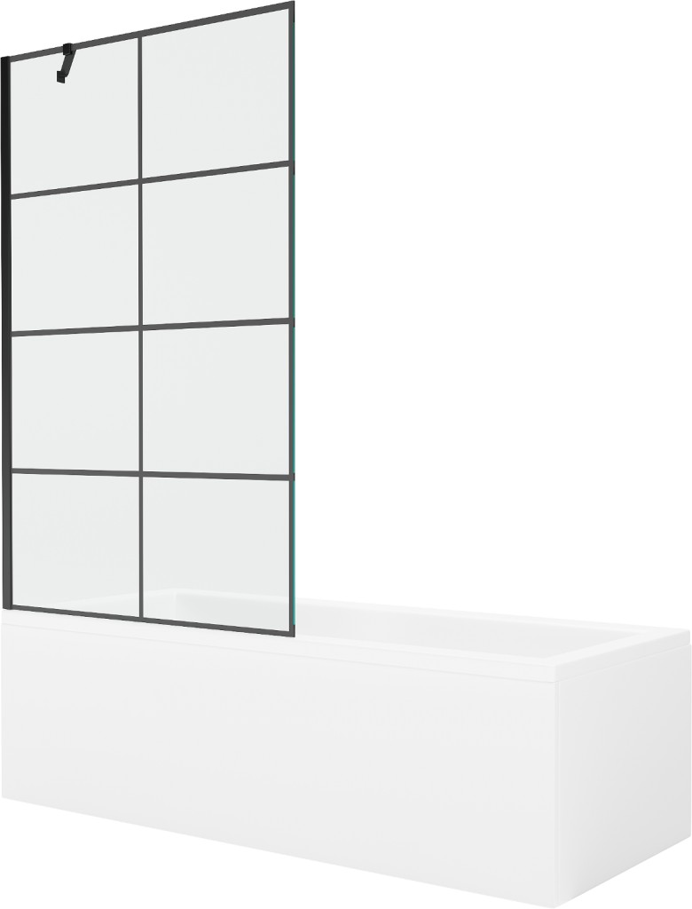 MEXEN/S - Cubik obdĺžniková vaňa 170 x 70 cm s panelom + vaňová zástena 100 cm, čierna vzor 550317070X9510007077