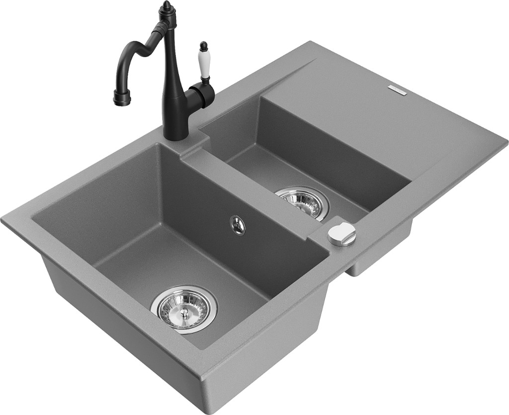 MEXEN/S MEXEN/S - Gaspar granitový drez 1.5 s odkvapkávačom vrátane batérie Carla, šedá 6507-71-670700-70