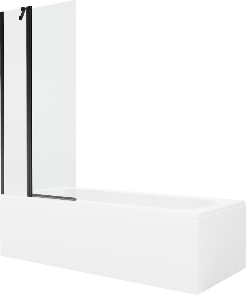 MEXEN/S - Vega obdĺžniková vaňa 150 x 70 cm s panelom + vaňová zástena 80, transparent, čierna 550115070X9408117000