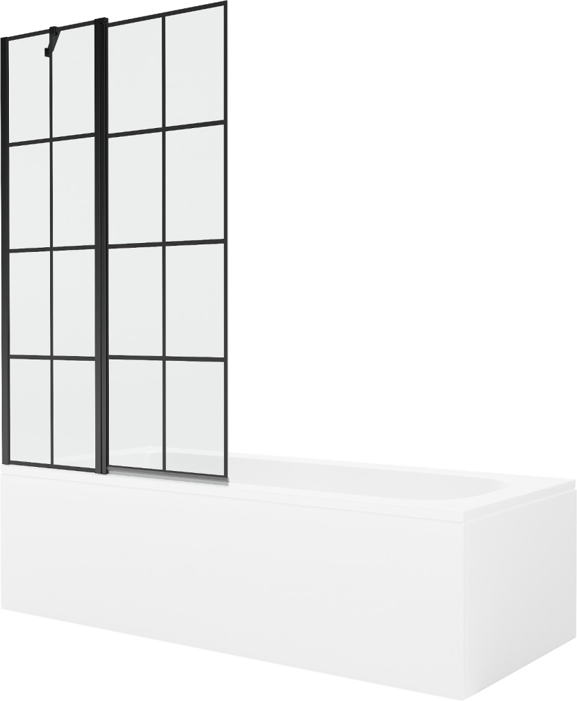 MEXEN/S - Vega obdĺžniková vaňa 150 x 70 cm s panelom + vaňová zástena 100, čierna vzor 550115070X9410117077