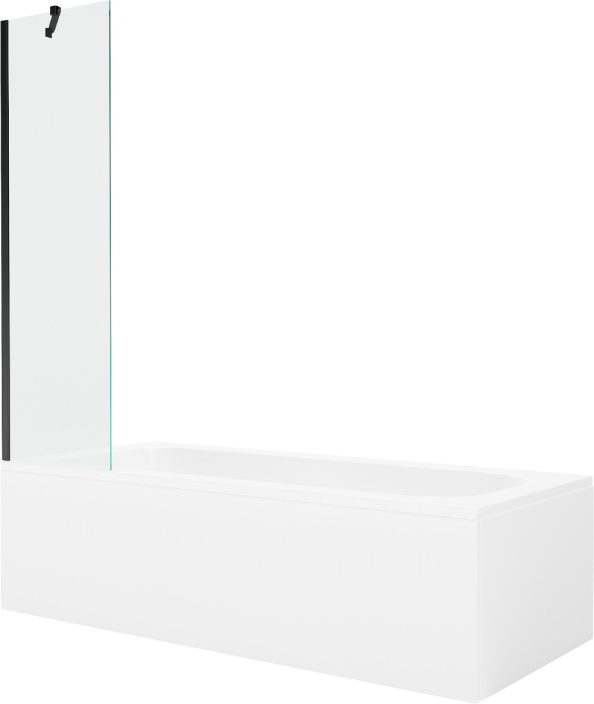 MEXEN/S - Vega obdĺžniková vaňa 170 x 70 cm s panelom + vaňová zástena 50 cm, transparent, čierna 550117070X9505000070