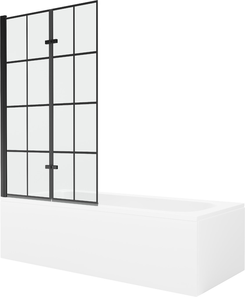 MEXEN/S - Vega obdĺžniková vaňa 180 x 80 cm s panelom + vaňová zástena 100, čierna vzor 550118080X9210027077