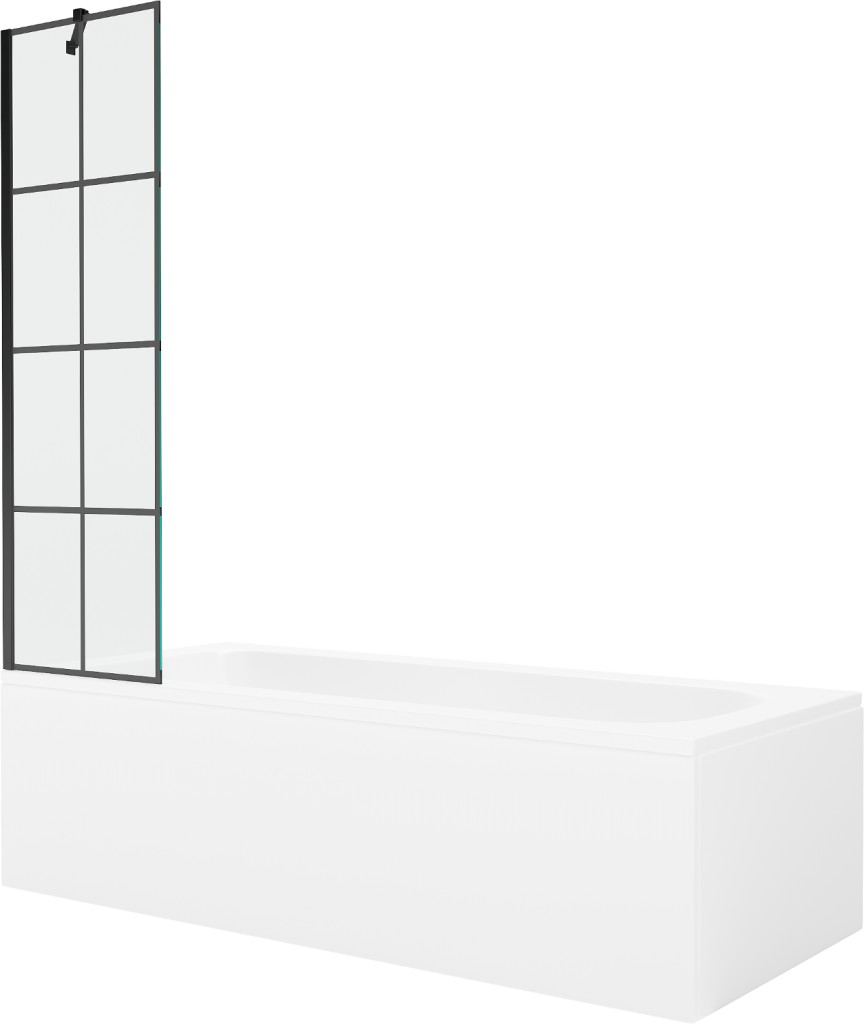 MEXEN/S - Vega obdĺžniková vaňa 180 x 80 cm s panelom + vaňová zástena 50, čierna vzor 550118080X9505007077