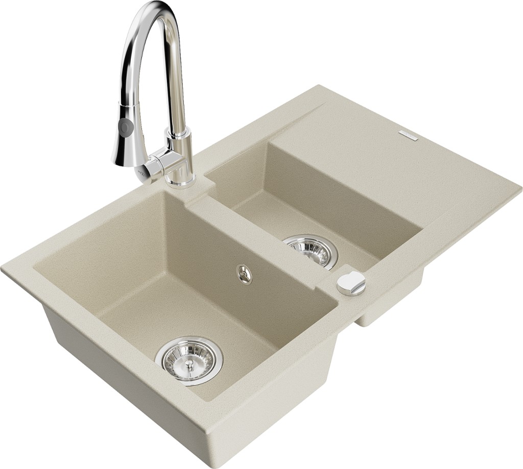 MEXEN/S MEXEN/S - Gaspar granitový drez 1.5 s odkvapkávačom vrátane batérie Elia, béžová 6507-69-670101-00