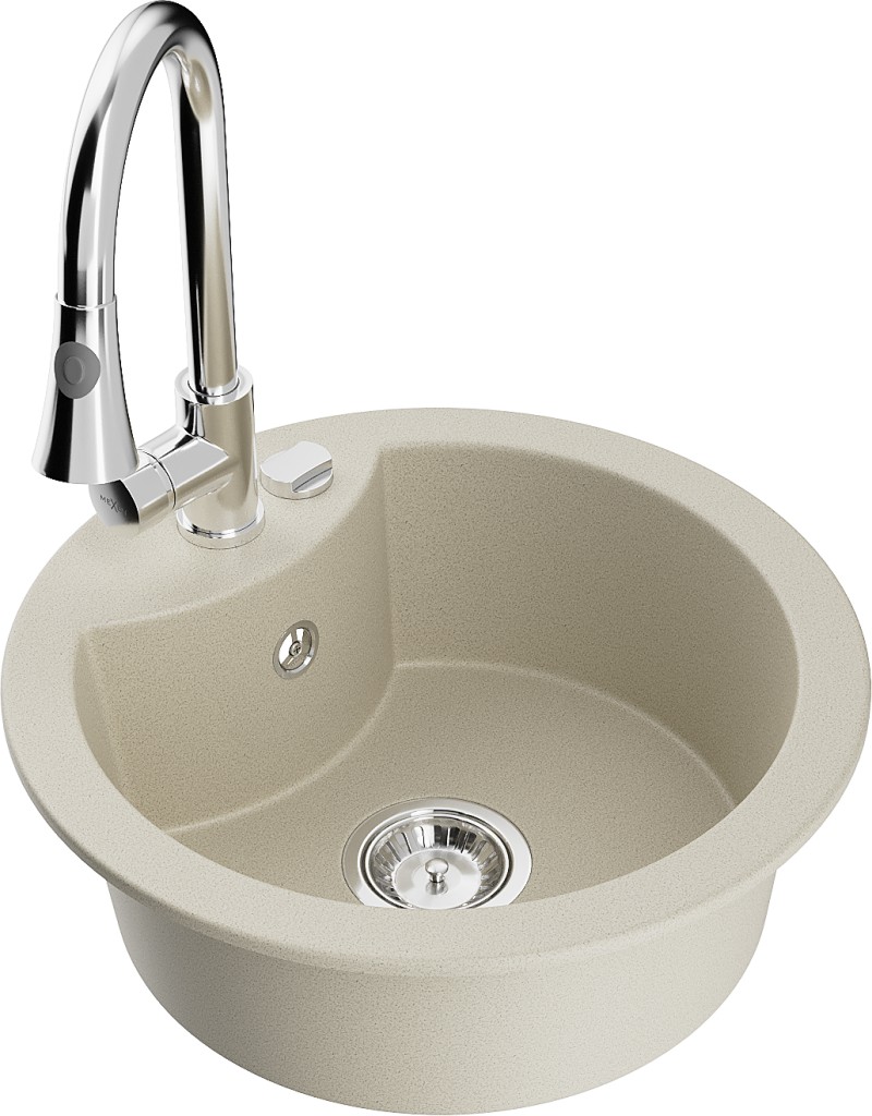 MEXEN/S MEXEN/S - Diego granitový drez 1-miska vrátane batérie Elia, béžová 6512-69-670101-00
