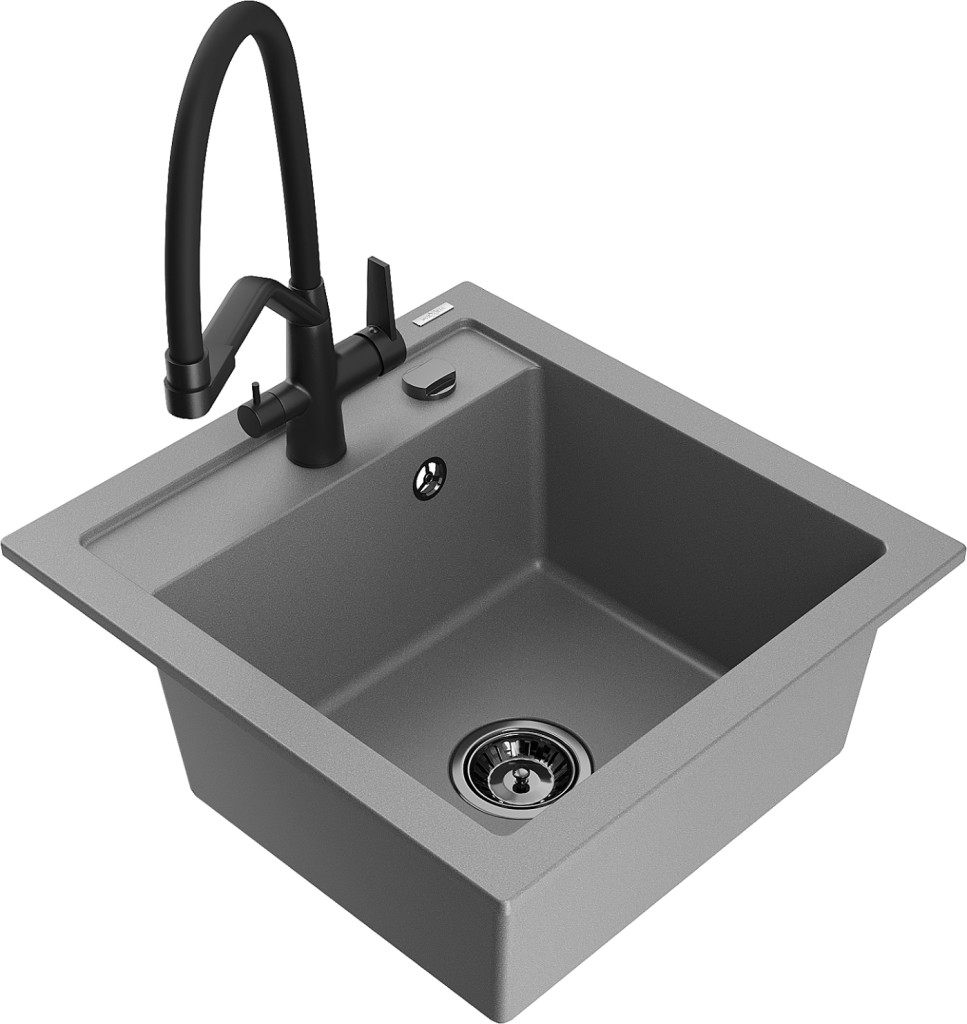 MEXEN/S MEXEN/S - Vito granitový drez 1-miska vrátane batérie Duo, šedá 6503-71-671701-70-B