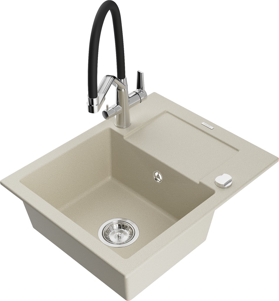 MEXEN/S MEXEN/S - Enzo granitový drez s odkvapkávačom vrátane batérie Duo, béžová 6506-69-671701-07