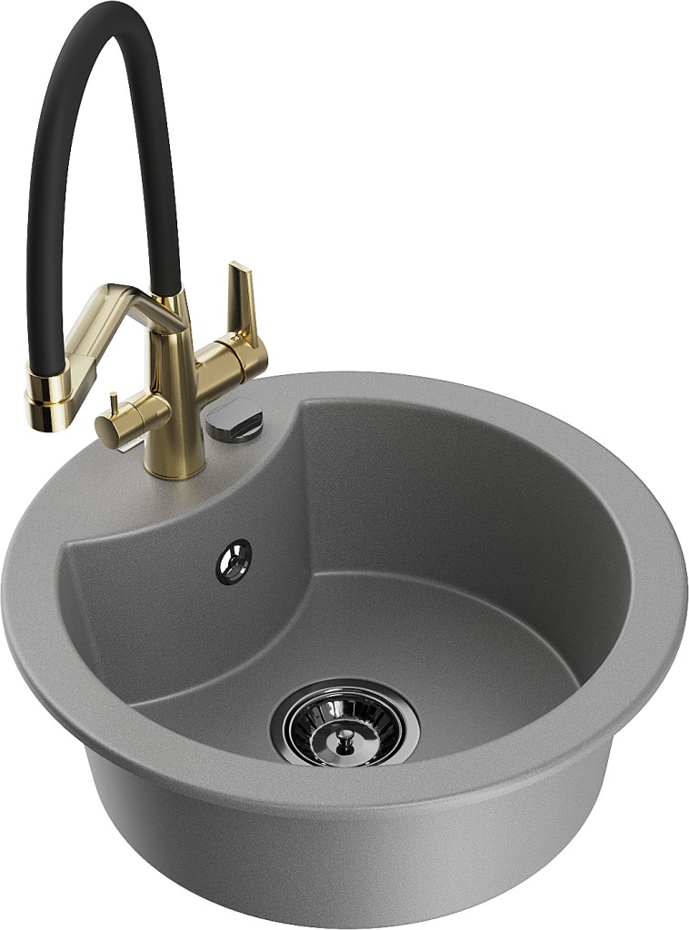 MEXEN/S MEXEN/S - Diego granitový drez 1-miska vrátane batérie Duo, šedá 6512-71-671701-57-B