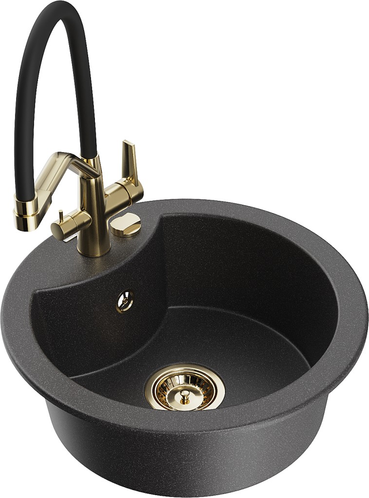 MEXEN/S MEXEN/S - Diego granitový drez 1-miska vrátane batérie Duo, čierna kropenatá 6512-76-671701-57-G